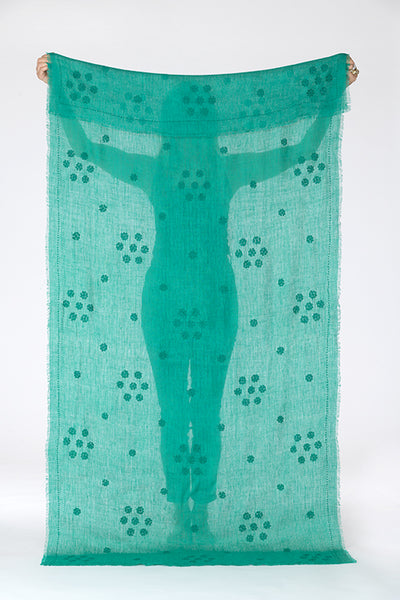 LINEN EMBROIDERED COLABA DAISY CHAIN SHAWL