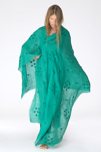 LINEN EMBROIDERED COLABA DAISY CHAIN SHAWL